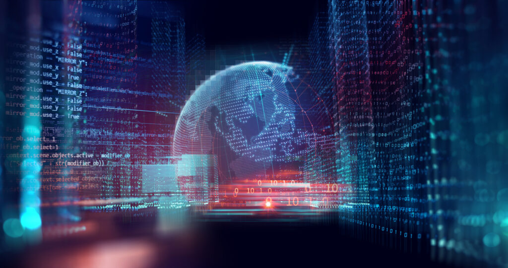 digital city scape with digit number elements illustration ,concept of smart city and digital 
transformation